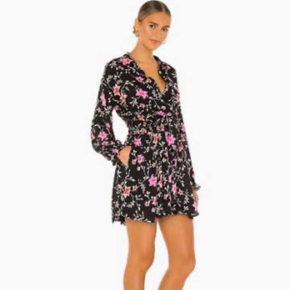 Free People Dresses & Skirts - FREE PEOPLE Black Long Sleeve Floral 'Lighten Up' Mini Dress